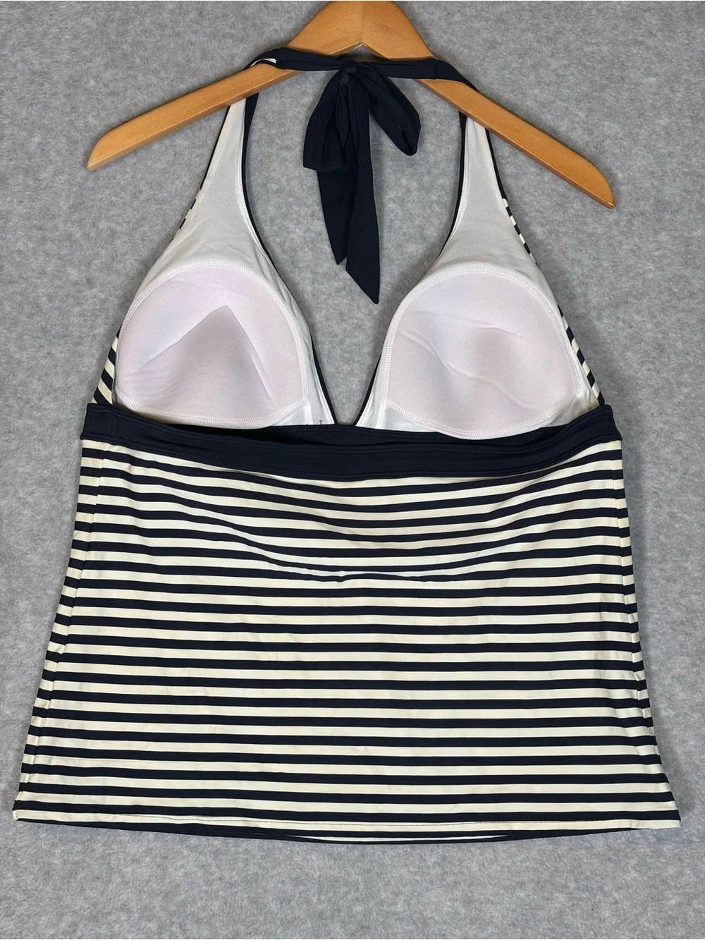 Boden Striped Halter Tankini Swim Top-Navy/Ivory White-Women Size 16